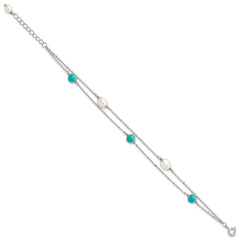 Sterling Silver Rhodium-plated Turquoise/FWC Pearl w/1in Ext Bracelet
