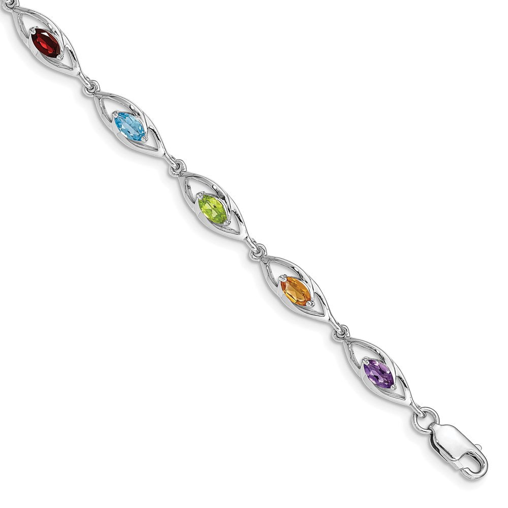 Sterling Silver Rhod-plat Amethyst Topaz Peridot Citrine Garnet Bracelet