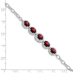Sterling Silver Rhod-plat Garnet Bracelet