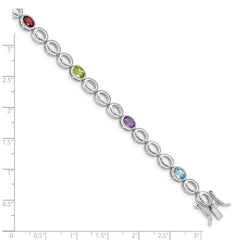 Sterling Silver Rhod-plat Amethyst Blue Topaz Garnet Peridot Bracelet