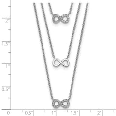 Sterling Silver Rhod-plated 3-Strand CZ Infinity w/2in ext. Necklace