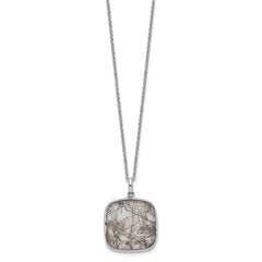 Sterling Silver Rhodium-plated Square Black Rutilated Quartz Necklace