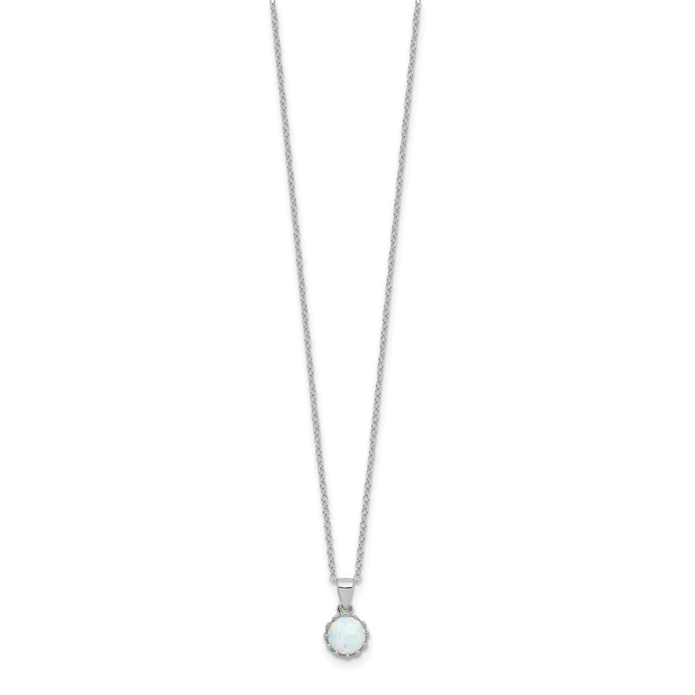 Sterling Silver Rhodium-plated Polished Created Opal Necklace
