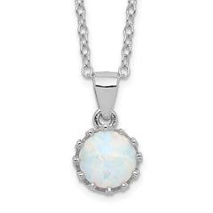 Sterling Silver Rhodium-plated Polished Created Opal Necklace