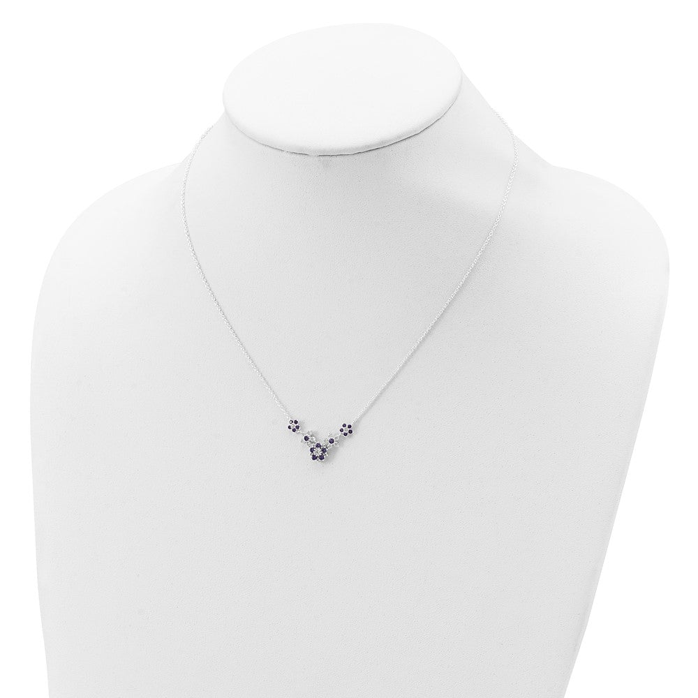 Sterling Silver Purple and Clear CZ Flower Necklace