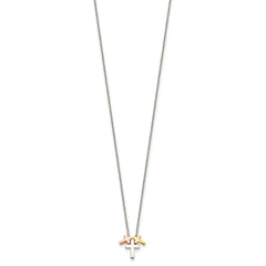 Sterling Silver Rose and Gold-tone 3-Cross w/ 2in ext. Necklace