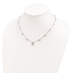 Sterling Silver RH-plated CZ Miraculous Medal w/1.5in ext. Necklace