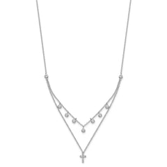 Sterling Silver Rhodium-plated CZ Cross w/ 2in ext. Necklace
