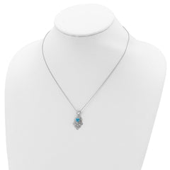 Sterling Silver Blue and Clear CZ Hamsa Necklace