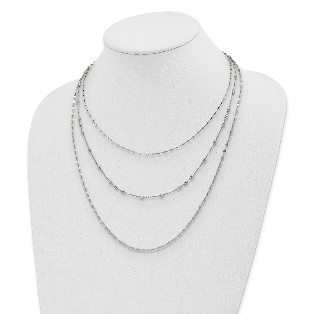 Sterling Silver Rhodium-plated Beaded Layered with 2in .ext Necklace