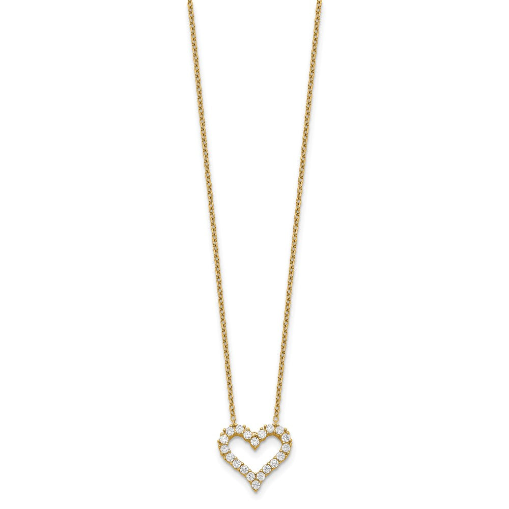 Sterling Silver Gold-tone CZ Heart w/ 2in ext. Necklace