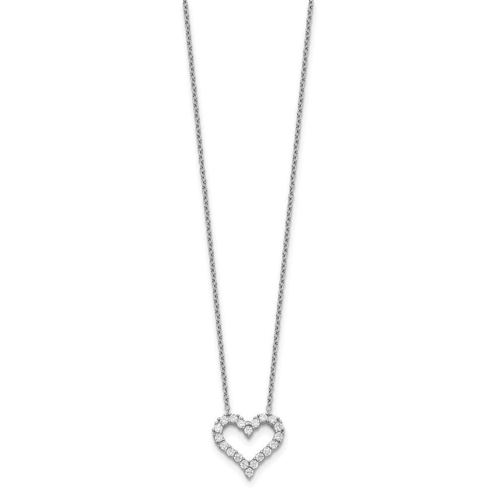 Sterling Silver Rhodium-plated CZ Open Heart 16 inch Necklace with 2 inch extension