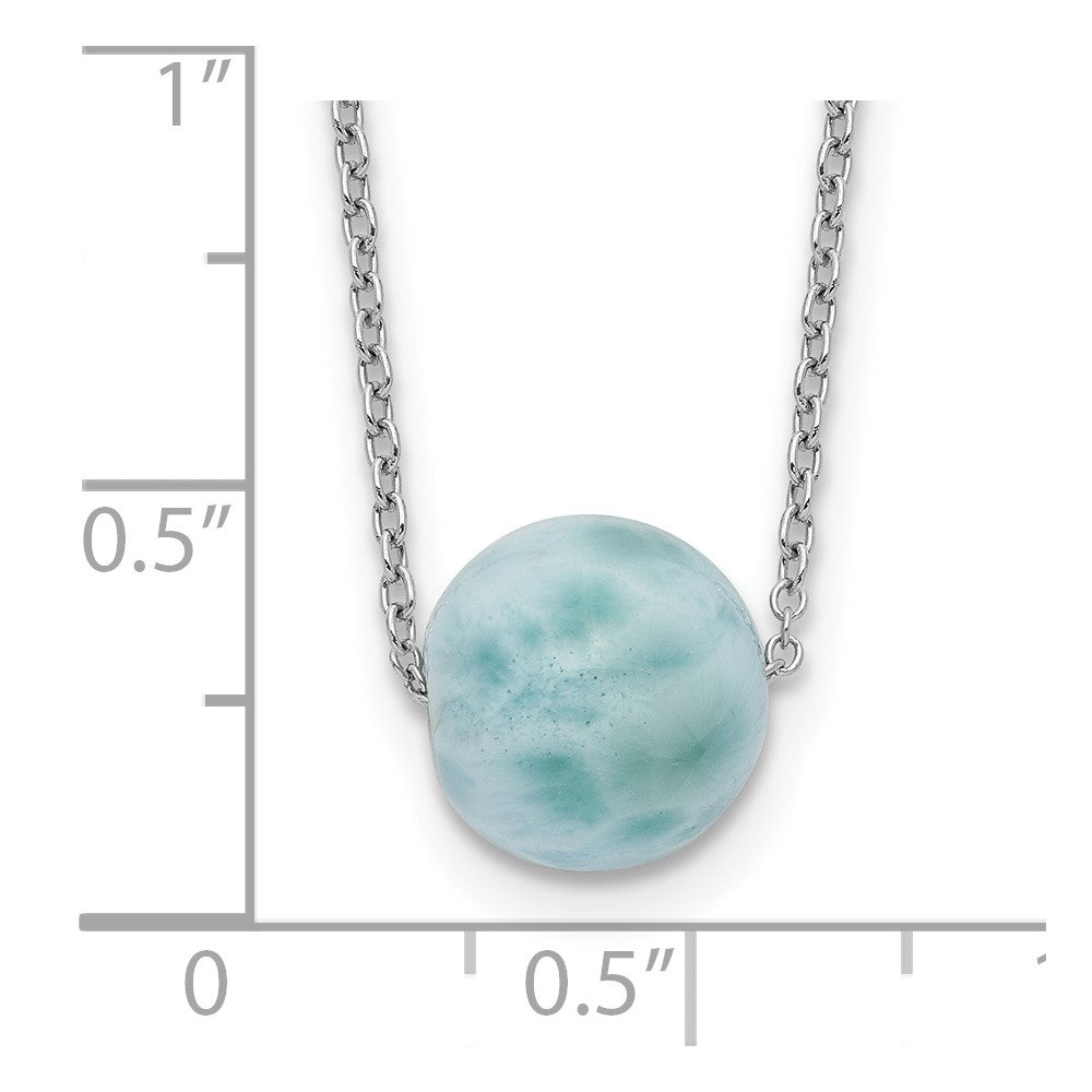 Sterling Silver Rhodium-plated Larimar Bead w/ 2in ext. Necklace