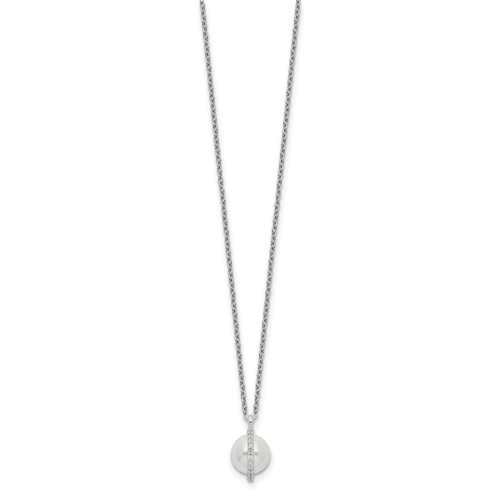 Sterling Silver CZ and Glass Pearl w/1.25in ext. Necklace