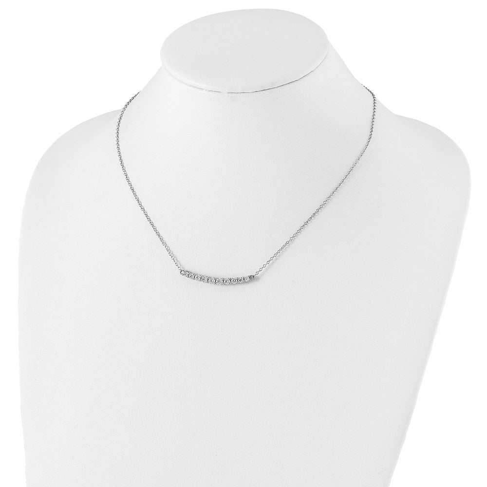 Sterling Silver Rhodium-plated CZ Bar w/ 2in ext. Necklace - 2