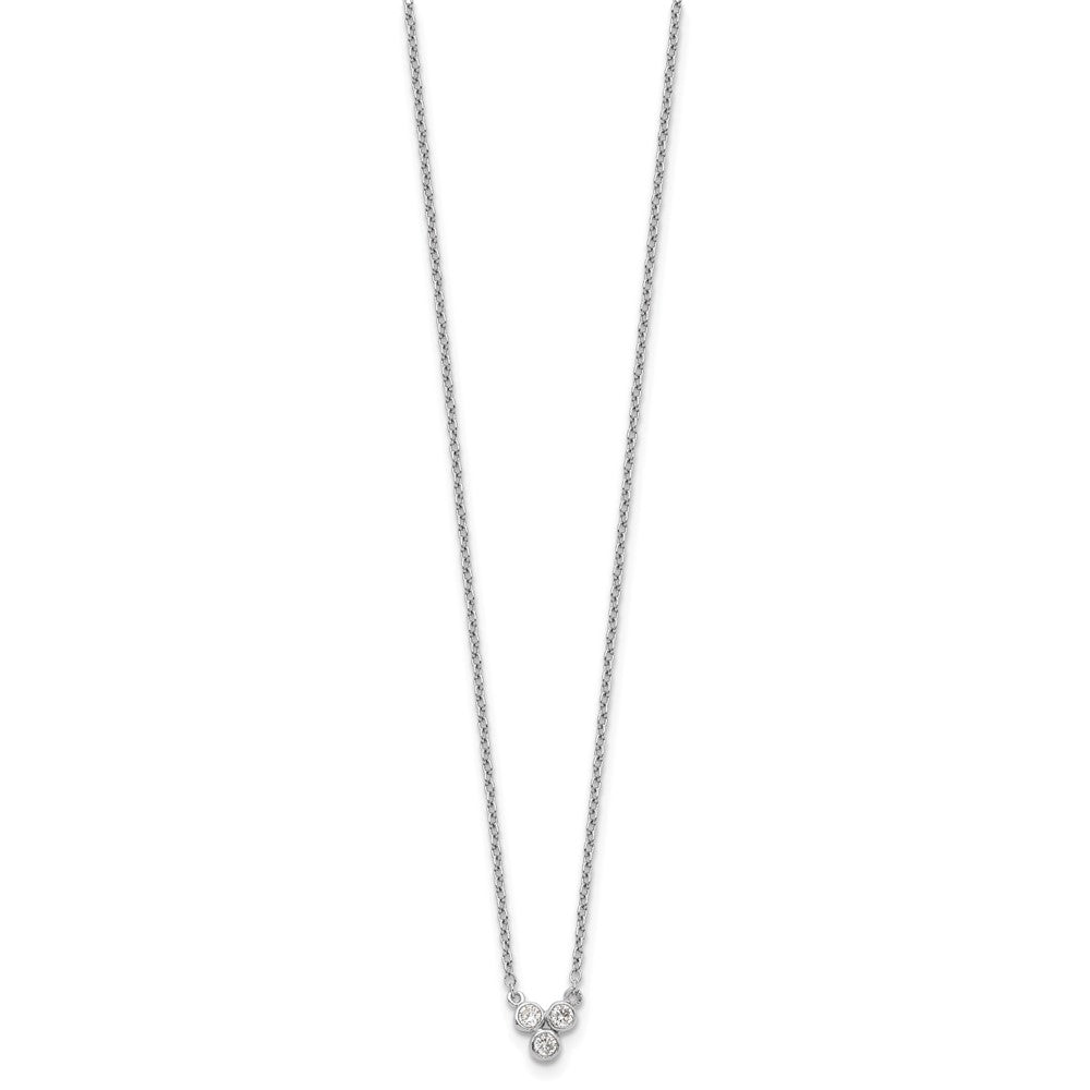 Sterling Silver Rhodium-plated 3-CZ w/ 2in ext Necklace