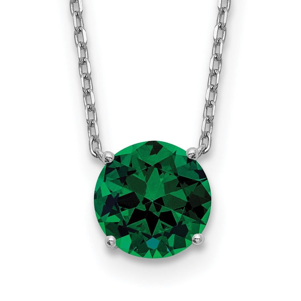 Sterling Silver Rhodium Plated Green Swarovski Crystal 16.5 inch Necklace with 2 inch extension - 2