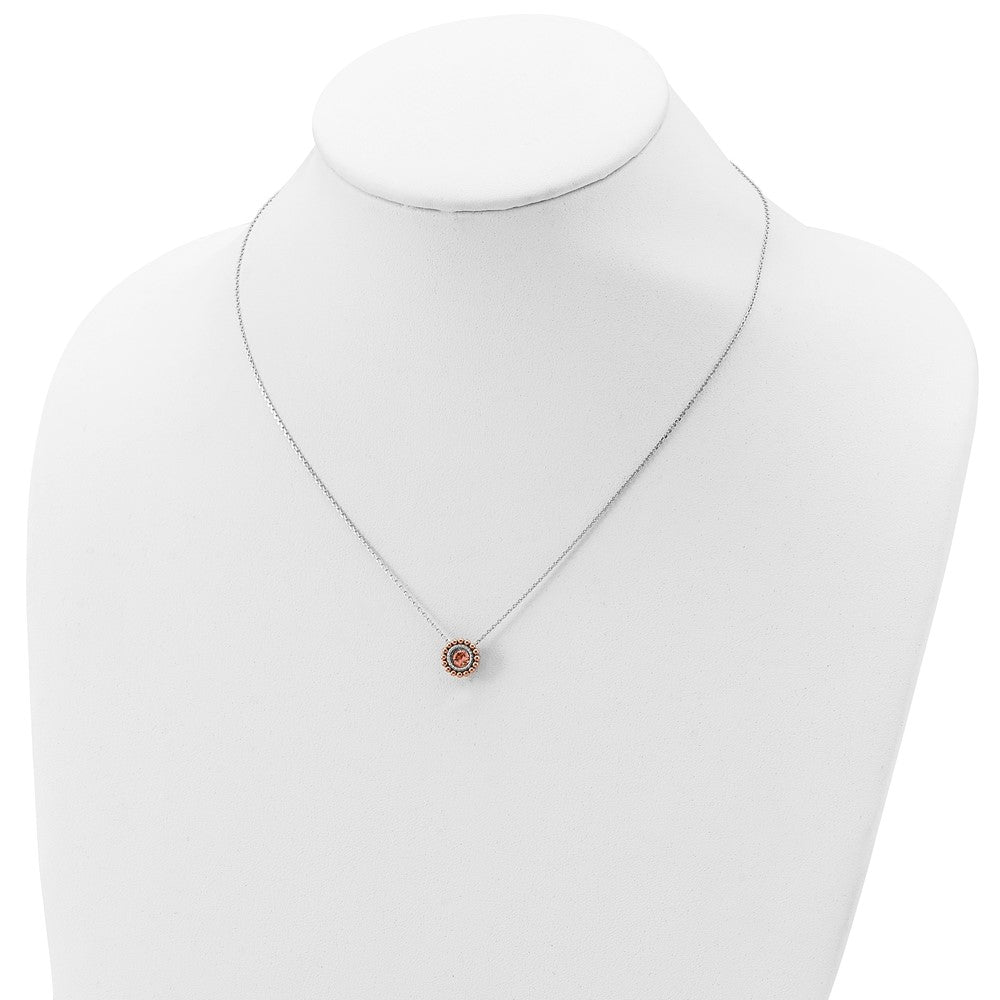 Sterling Silver RH-pltd Rose-tone Moving Pink CZ w/2in ext Necklace