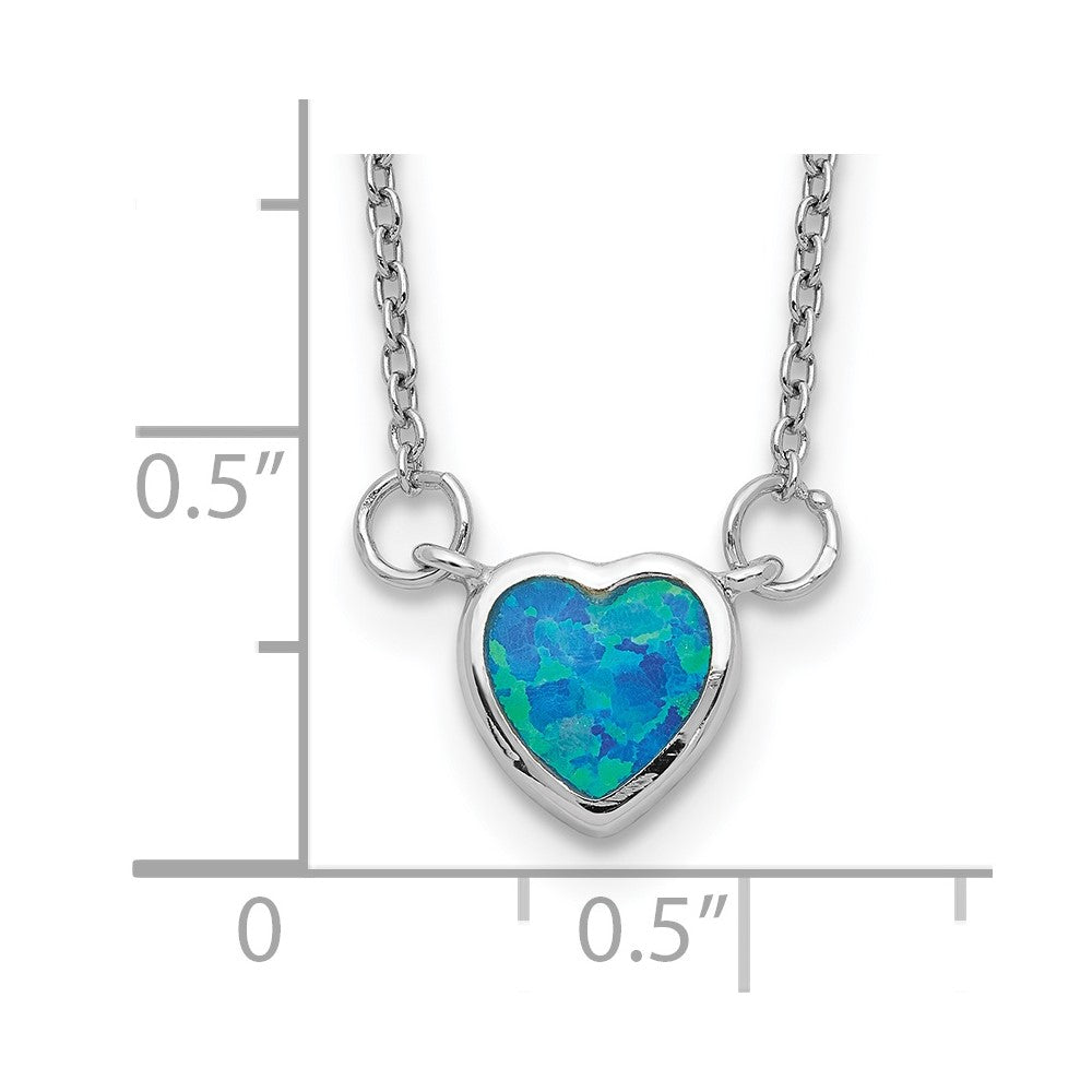 Sterling Silver Rhodium-plated Created Opal Heart w/ 4in ext. Choker