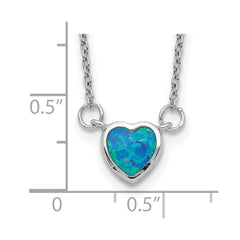 Sterling Silver Rhodium-plated Created Opal Heart w/ 4in ext. Choker