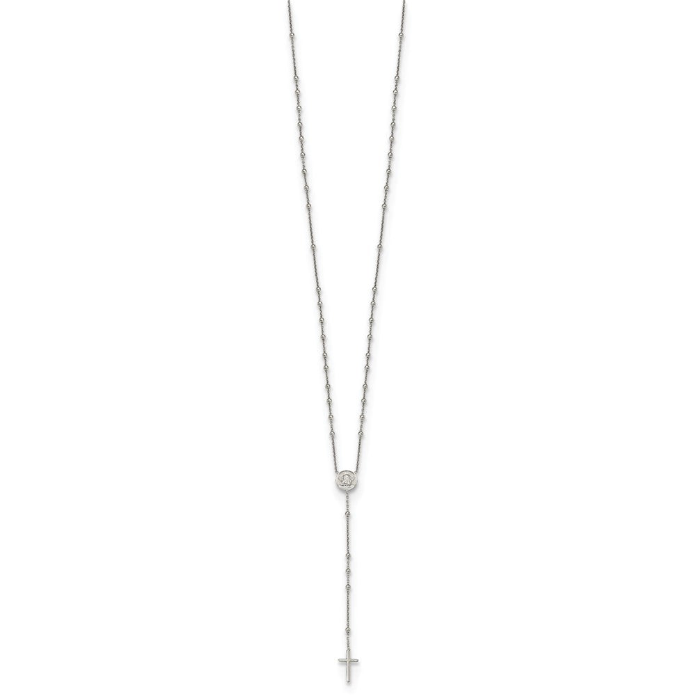 Sterling Silver Rhodium-plated Beaded Angel Rosary Necklace