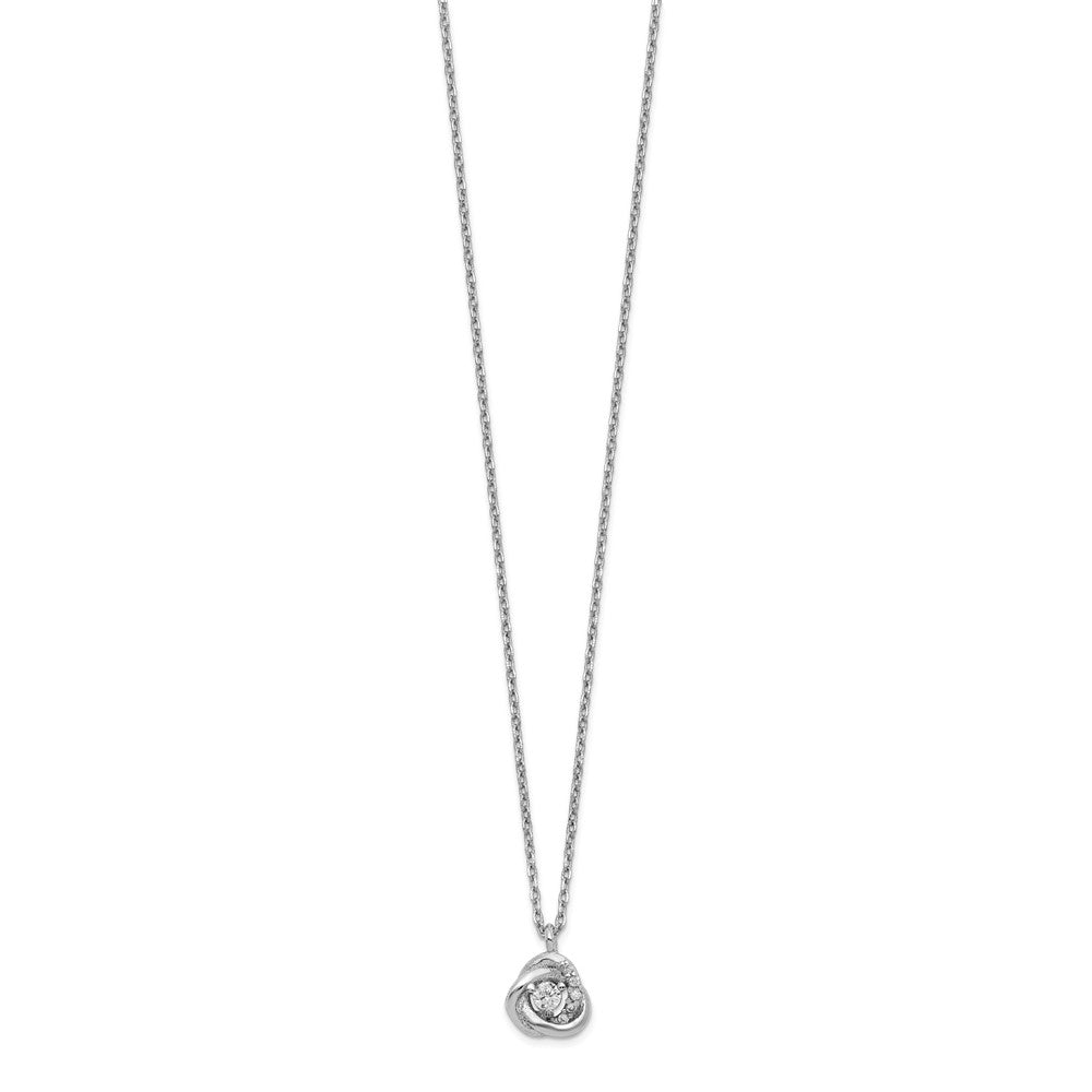 Sterling Silver Rhodium-plated CZ Love Knot Earrings w/2in ext Necklace Set