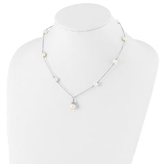 Sterling Silver Rhodium-plated 9-10mm White Near-Round Freshwater Cultured Pearl 18 inch Necklace and Dangle Earrings Set
