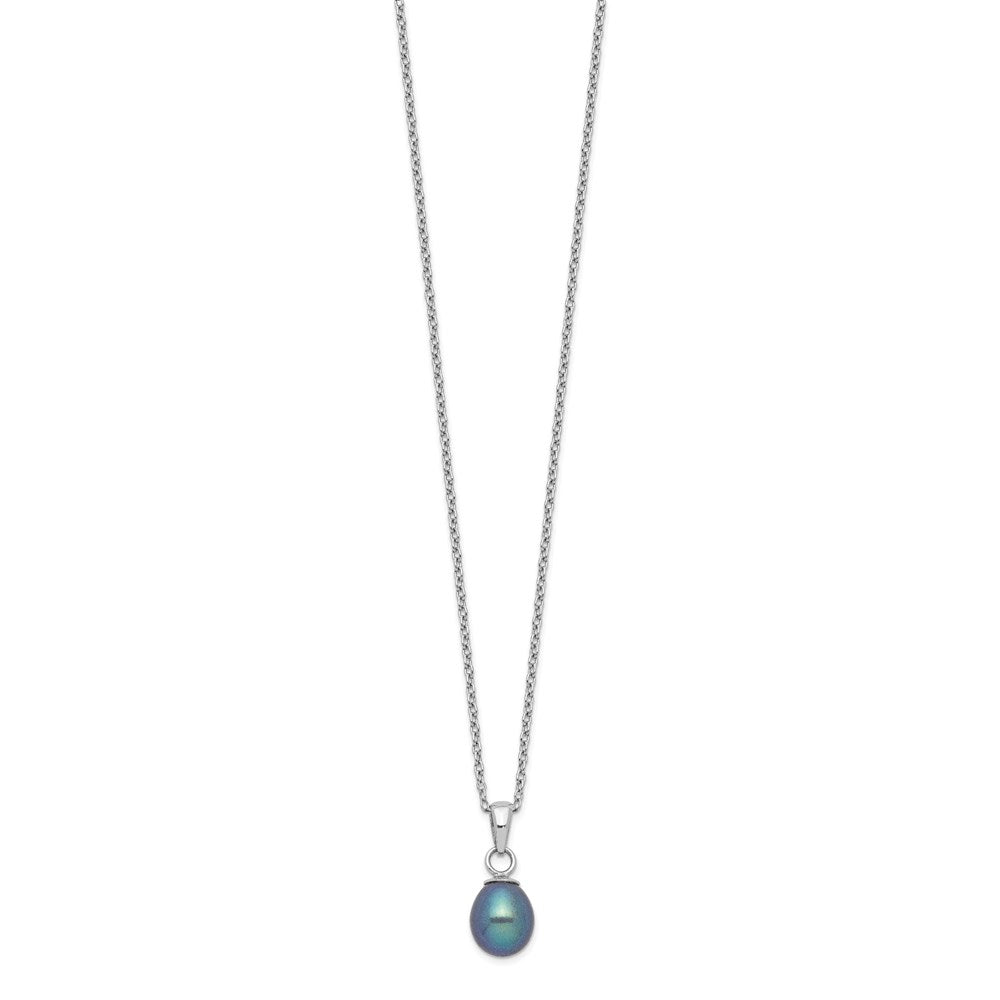 Sterling Silver Rhodium-plated 6-7mm Black Teardrop Freshwater Cultured Pearl 17 inch Necklace and Button Post Earrings Set