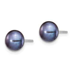 Sterling Silver Rhodium-plated 6-7mm Black Teardrop Freshwater Cultured Pearl 17 inch Necklace and Button Post Earrings Set