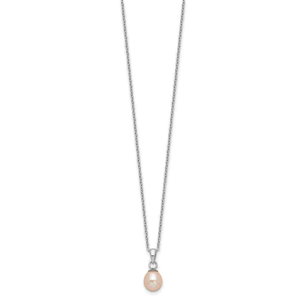 Sterling Silver Rhodium-plated 6-7mm Pink Teardrop Freshwater Cultured Pearl 17 inch Necklace and Button Post Earrings Set