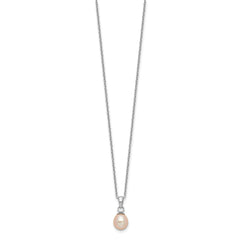 Sterling Silver Rhodium-plated 6-7mm Pink Teardrop Freshwater Cultured Pearl 17 inch Necklace and Button Post Earrings Set