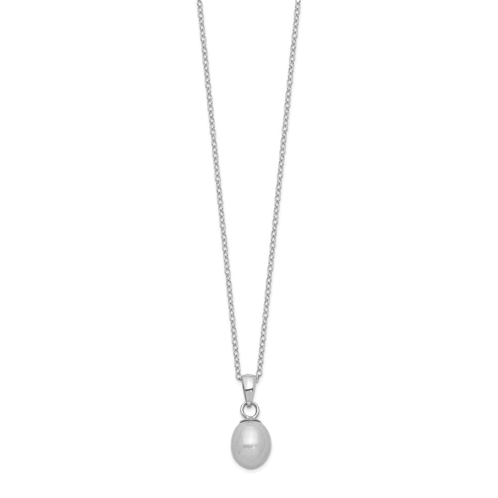 Sterling Silver Rhodium-plated 6-7mm Grey Teardrop Freshwater Cultured Pearl 17 inch Necklace and Button Earrings Set