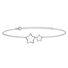 Sterling Silver Rhodium-plated Cut-Out Stars 9 inch Plus 2 inch Extender - Total 11 inch Anklet