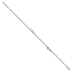 Sterling Silver 2-Strand CZ Flip Flop 9 inch Plus 1 inch Extender - Total 11 inch Anklet