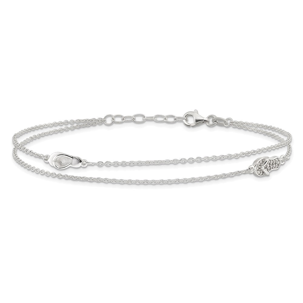 Sterling Silver 2-Strand CZ Flip Flop 9 inch Plus 1 inch Extender - Total 11 inch Anklet