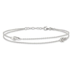 Sterling Silver 2-Strand CZ Flip Flop 9 inch Plus 1 inch Extender - Total 11 inch Anklet