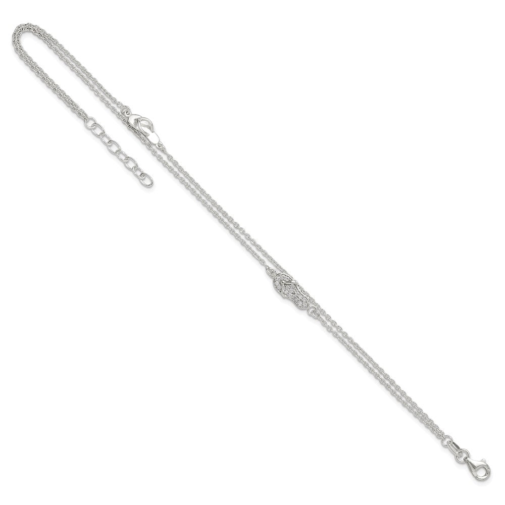 Sterling Silver 2-Strand CZ Flip Flop 9 inch Plus 1 inch Extender - Total 11 inch Anklet