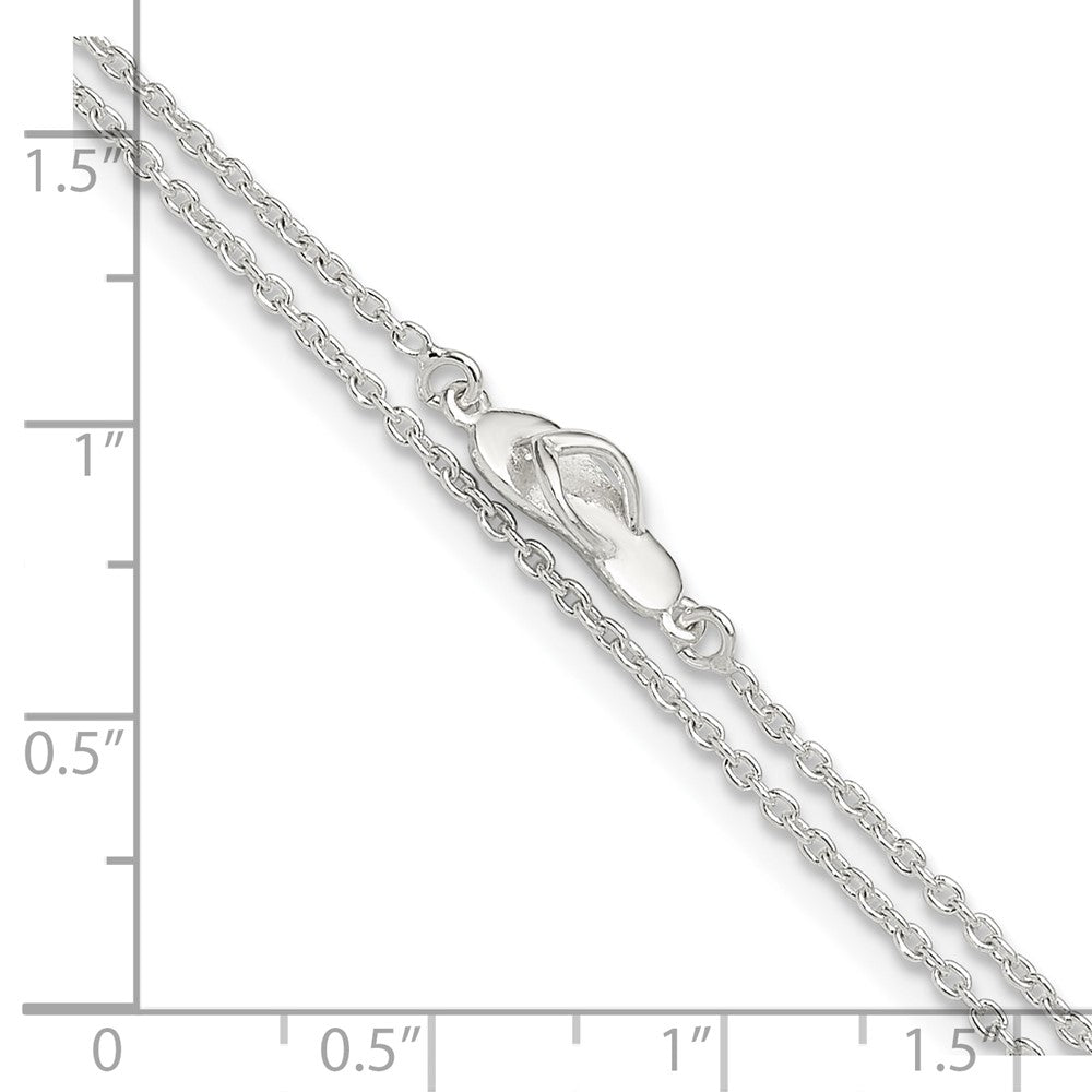 Sterling Silver 2-Strand CZ Flip Flop 9 inch Plus 1 inch Extender - Total 11 inch Anklet