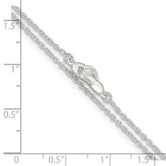 Sterling Silver 2-Strand CZ Flip Flop 9 inch Plus 1 inch Extender - Total 11 inch Anklet