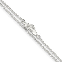 Sterling Silver 2-Strand CZ Flip Flop 9 inch Plus 1 inch Extender - Total 11 inch Anklet