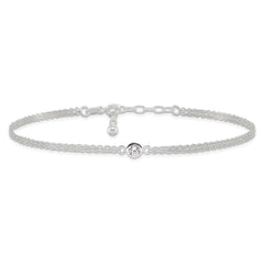 Sterling Silver Bezel CZ 2-Strand 9 inch Plus 1 inch Extender - Total 10 inch Anklet