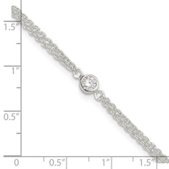 Sterling Silver Bezel CZ 2-Strand 9 inch Plus 1 inch Extender - Total 10 inch Anklet