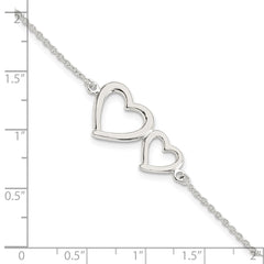Sterling Silver Polished Two Hearts Bracelet