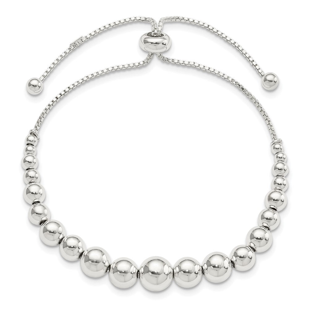 Sterling Silver Polished Beaded Adjustable Bracelet - 2