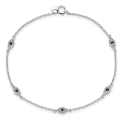 Sterling Silver Rhodium-plated Polished Blue & White CZ Eyes Bracelet