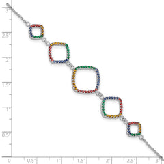 Sterling Silver  w/1in ext RH-plated Multi-color Nano Crystal Bracelet