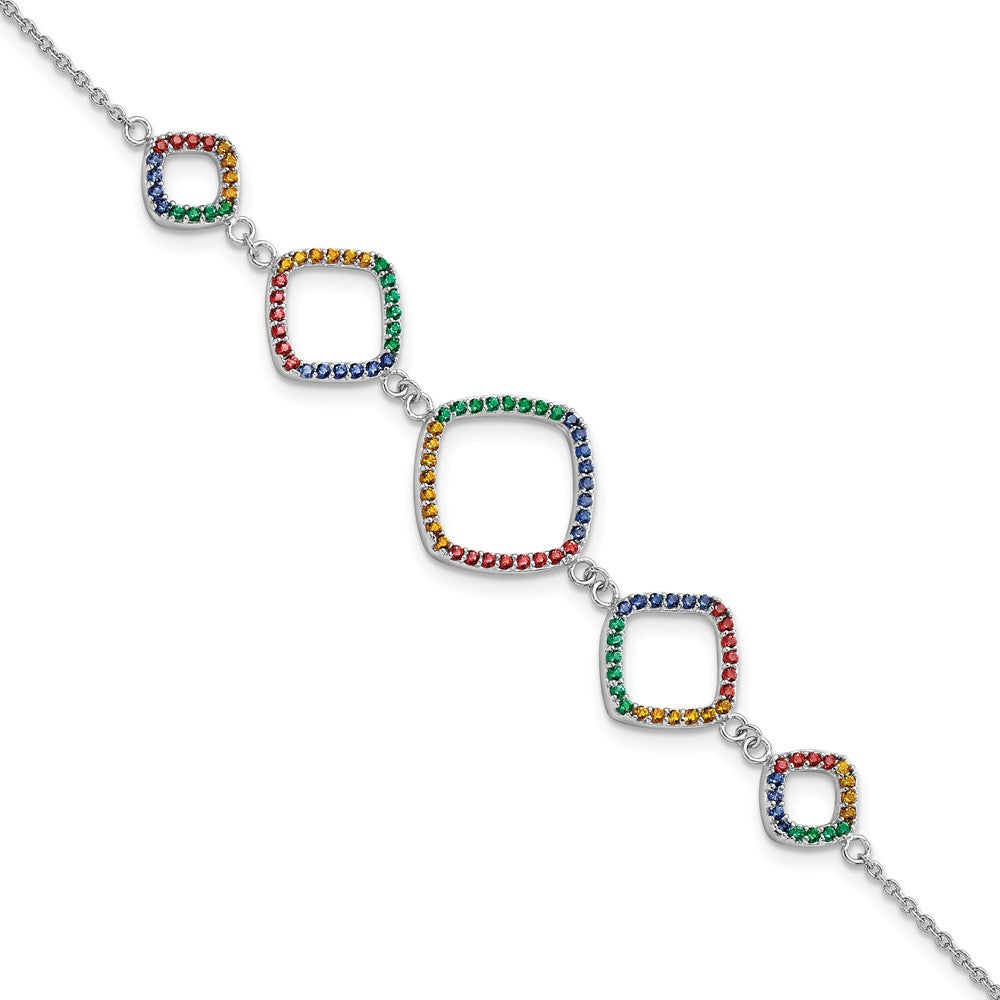 Sterling Silver  w/1in ext RH-plated Multi-color Nano Crystal Bracelet