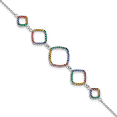 Sterling Silver  w/1in ext RH-plated Multi-color Nano Crystal Bracelet