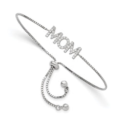 Sterling Silver Polished Rhodium-plated Pavâ CZ MOM Adjustable Bracelet