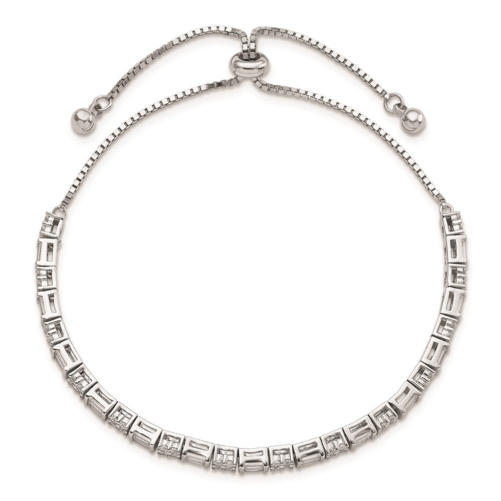 Sterling Silver Polished Rhodium-plated CZ Adjustable Bracelet - 4